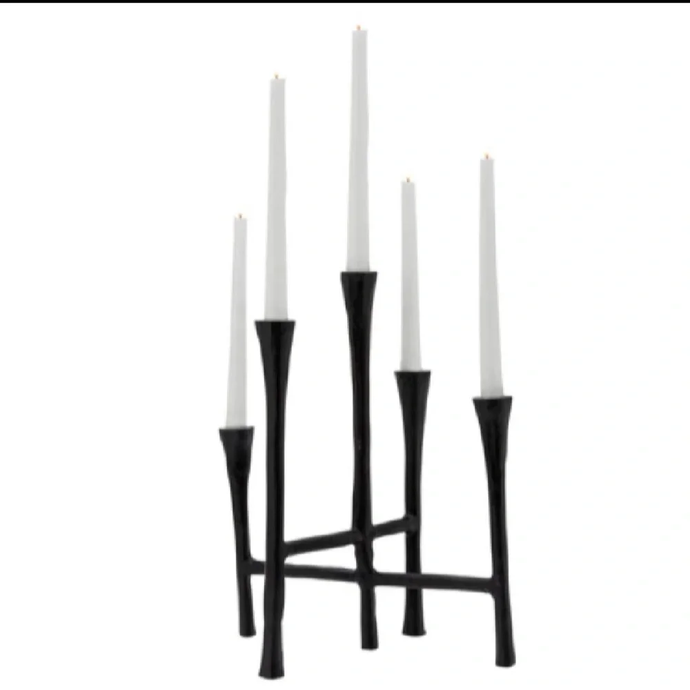 Black Metal Five-Arm Candle Holder - Modern Home Accent - Picture 1 of 3